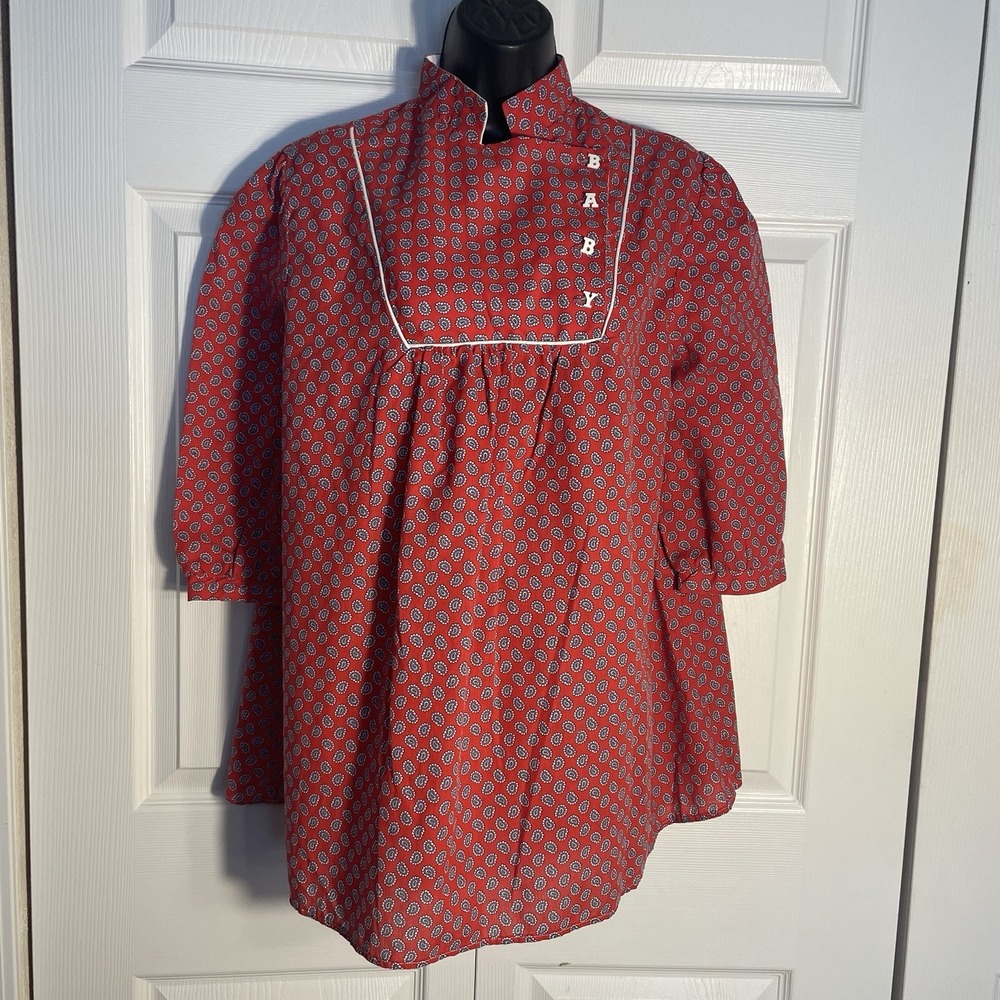 Vintage Oui III 80s Maternity‎ Shirt Women 14 Red Paisley Bib Collar Cottagecore